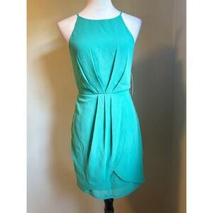 Lulus Green Halter Dress Sleeveless Mini Tulip Faux Wrap Party Cocktail Y2K boho
